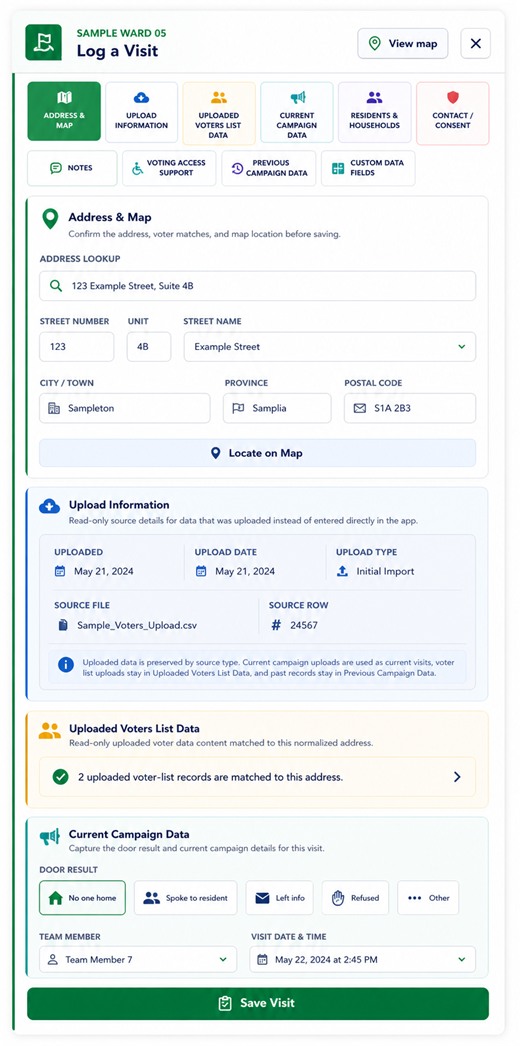 WardWalk Log A Visit workflow on a phone