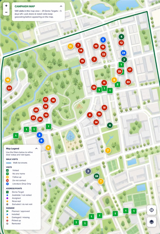 WardWalk interactive campaign map on a phone