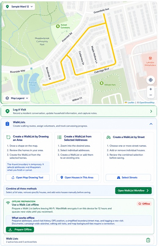 WardWalk WalkList creation and field assignments on a phone
